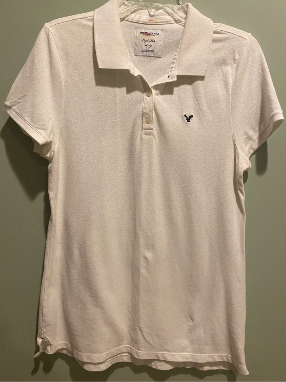 American Eagle Outfitters White Polo Label with Navy Text